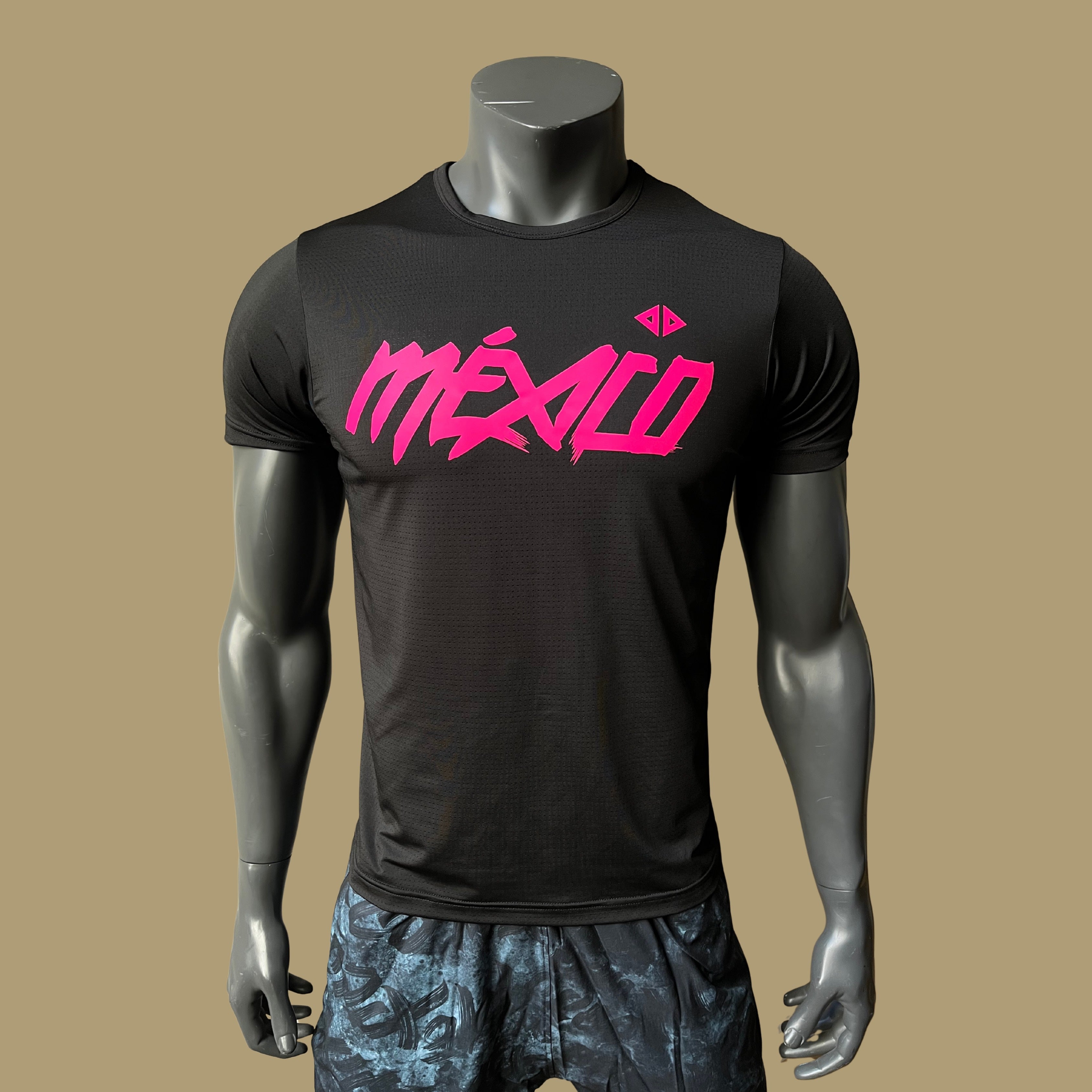 Playera México negro con rosa neón caballero