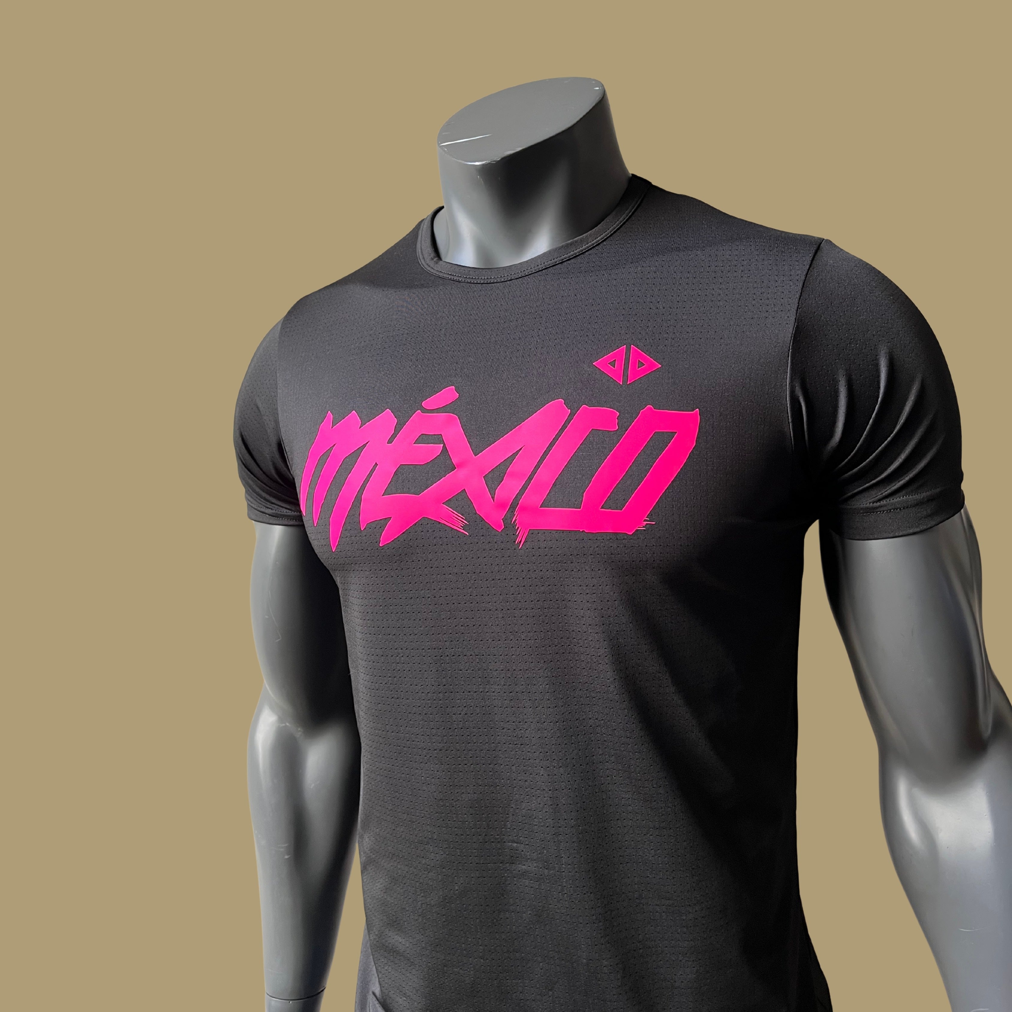 Playera México negro con rosa neón caballero