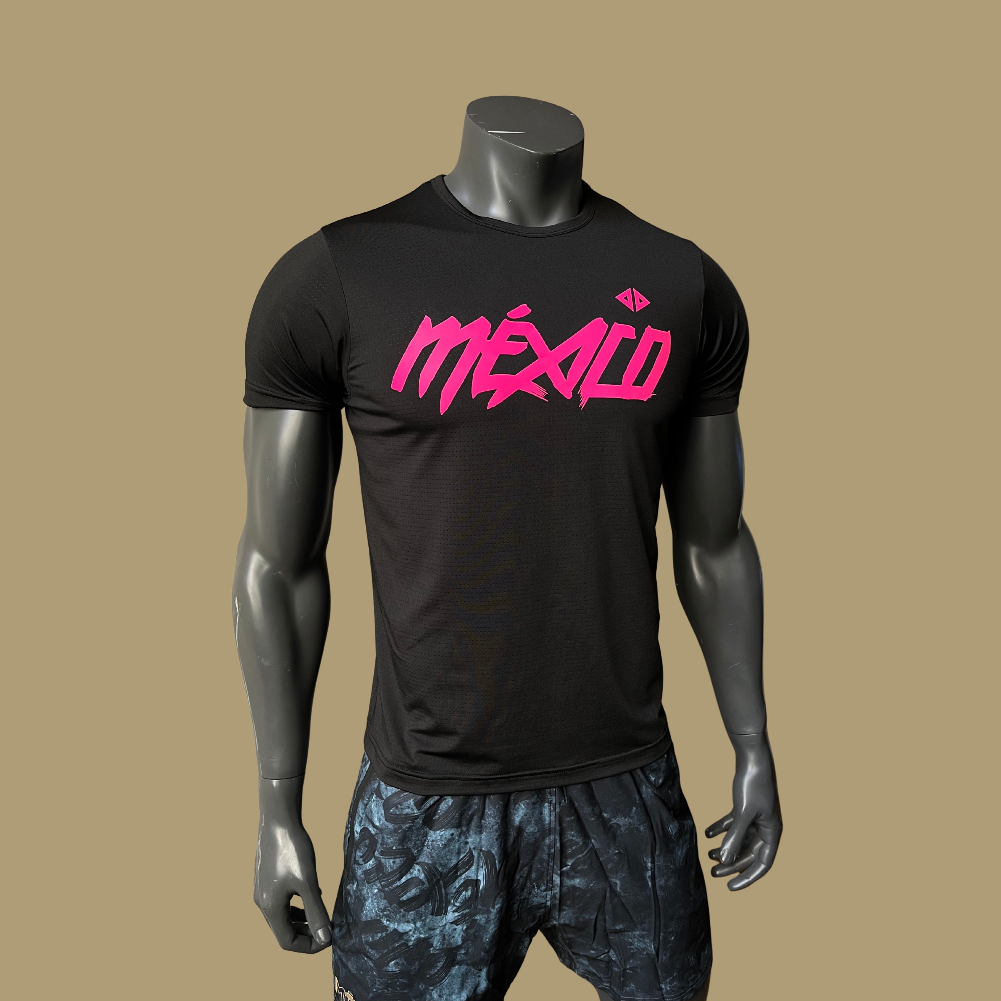 Playera México negro con rosa neón caballero