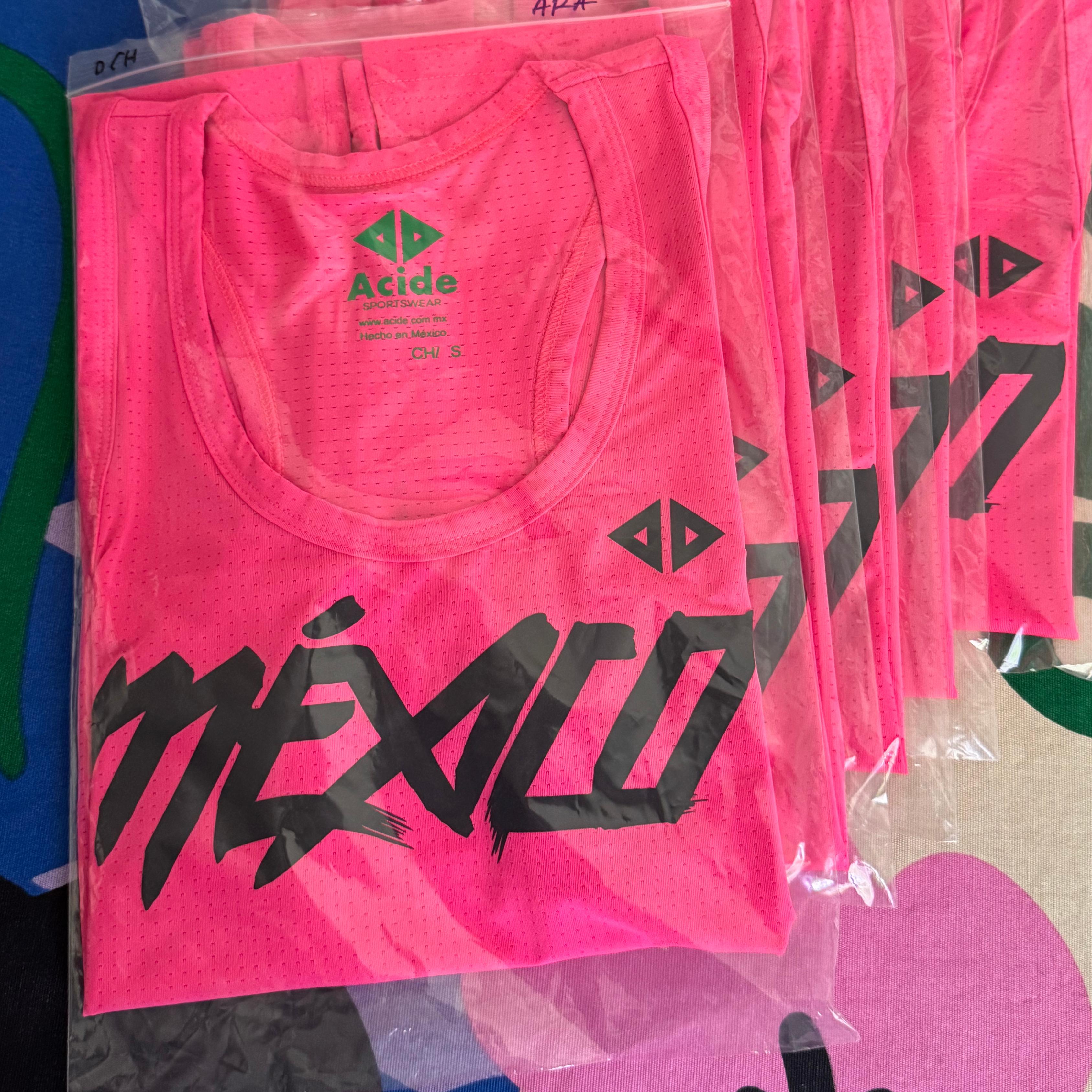 Camiseta México rosa neón Dama