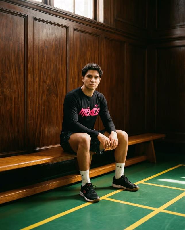 playera M/L México Negro con rosa neón caballero