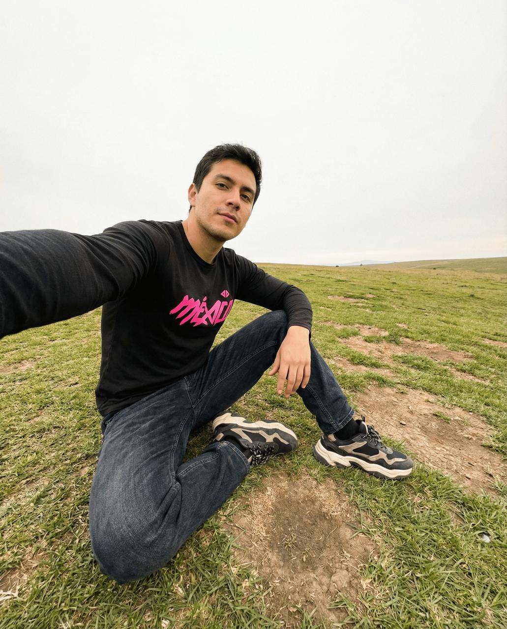 playera M/L México Negro con rosa neón caballero