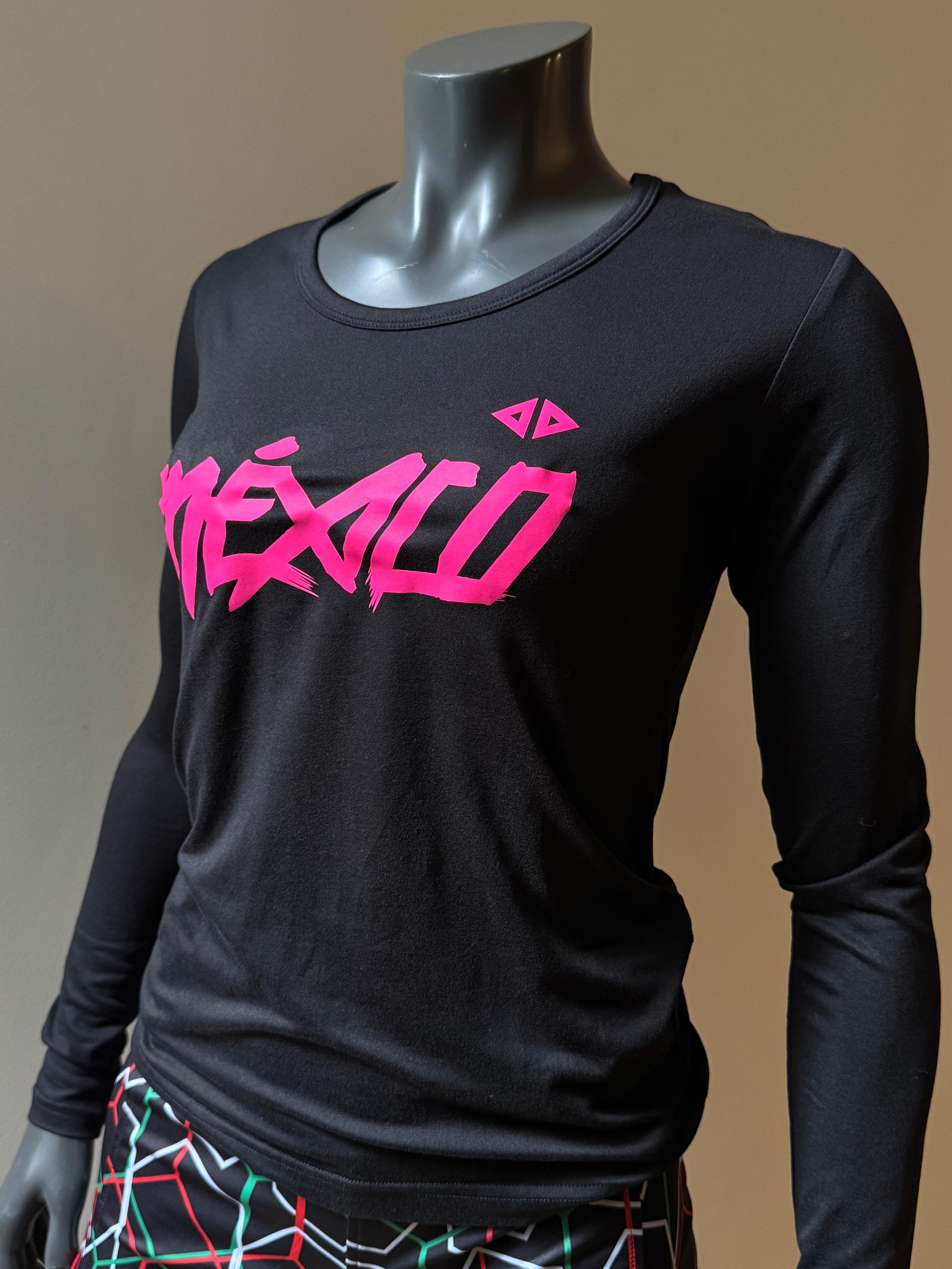 playera M/L México Negro con rosa neón dama