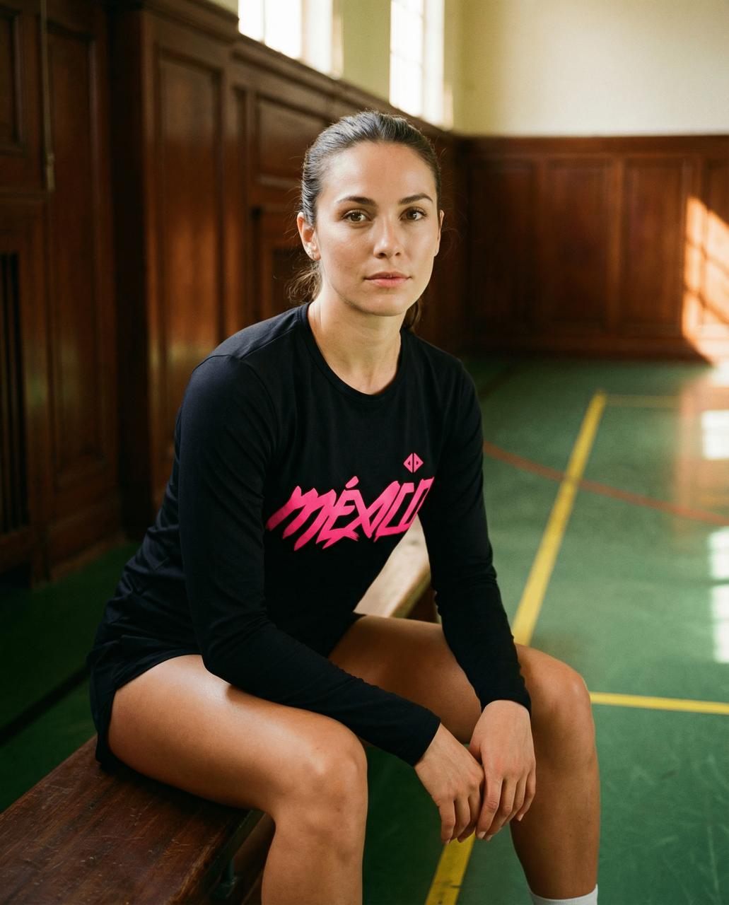 playera M/L México Negro con rosa neón dama