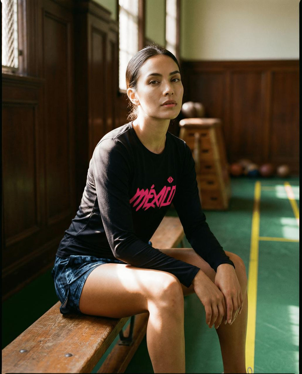 playera M/L México Negro con rosa neón dama