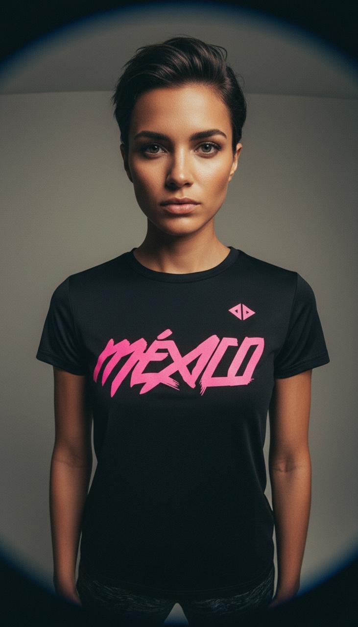 Playera México negro con rosa neón Dama