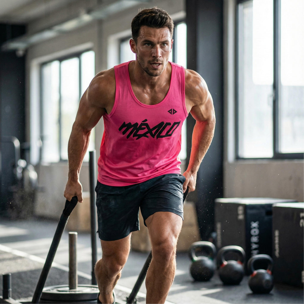 Camiseta México rosa neón caballero