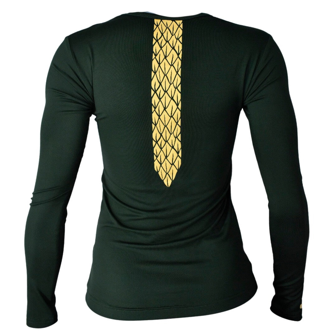 Playera México Quetzalcóatl dama manga larga verde militar