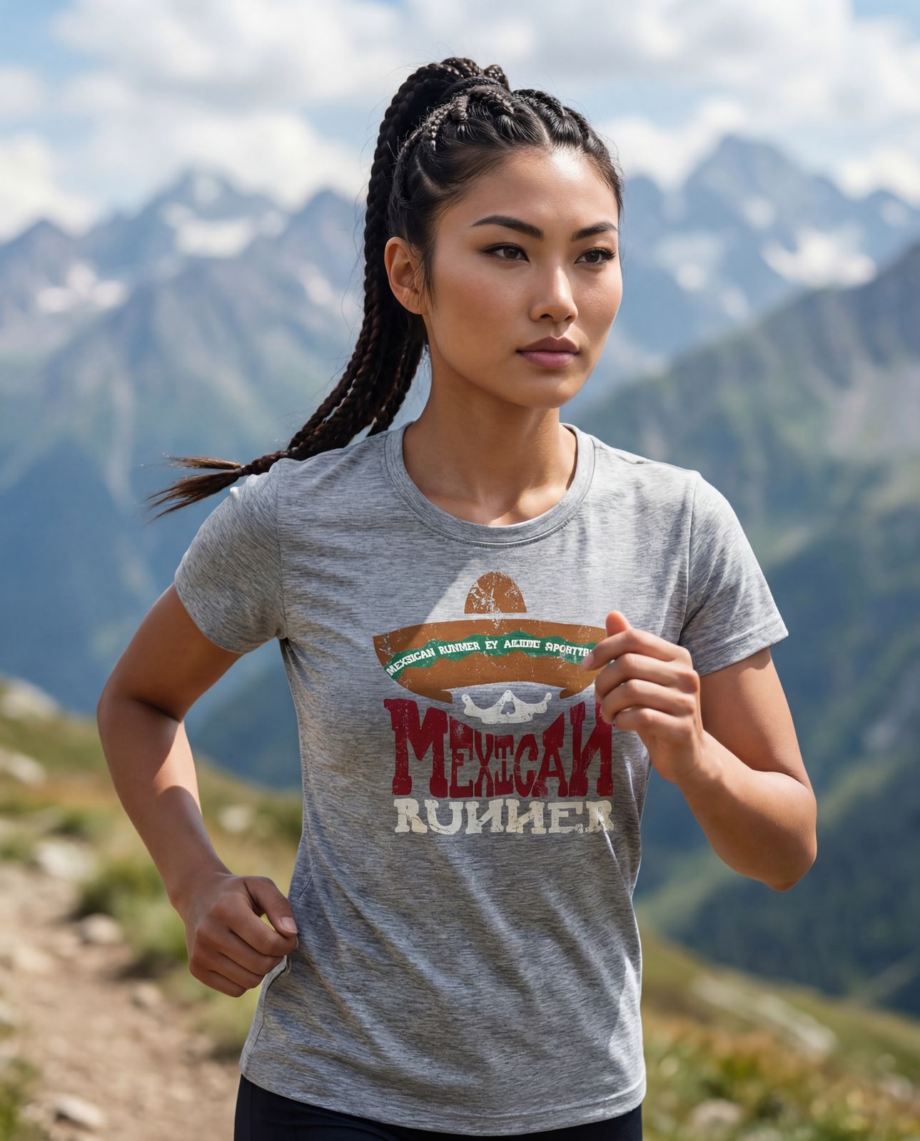 playera "Mexican Runner" Calavera Gris Dama