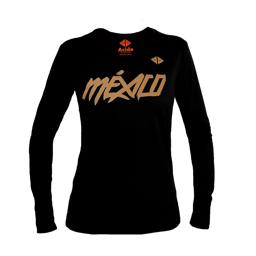 playera M/L México Quetzalcoatl Negro dama
